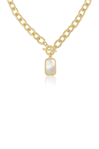 Chain Link and Mother of Pearl Pendant Necklace - Mother of Pearl with 18k Gold Plating | Ettika