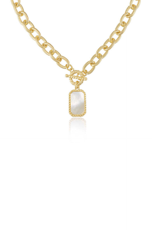 Chain Link and Mother of Pearl Pendant Necklace - Mother of Pearl with 18k Gold Plating | Ettika