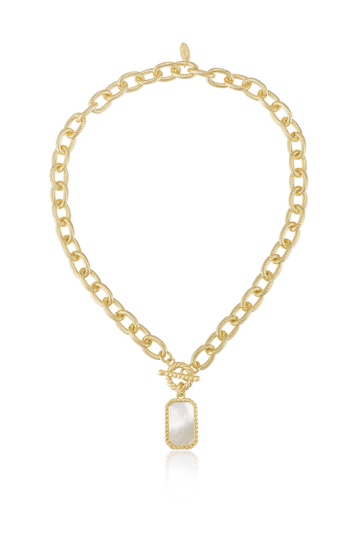 Chain Link and Mother of Pearl Pendant Necklace - Mother of Pearl with 18k Gold Plating | Ettika
