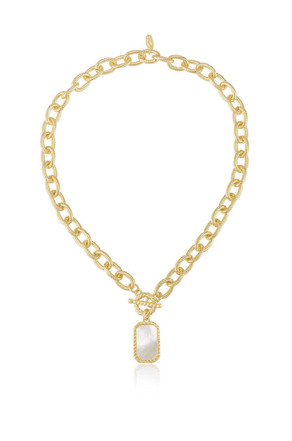 Chain Link and Mother of Pearl Pendant Necklace - Mother of Pearl with 18k Gold Plating | Ettika