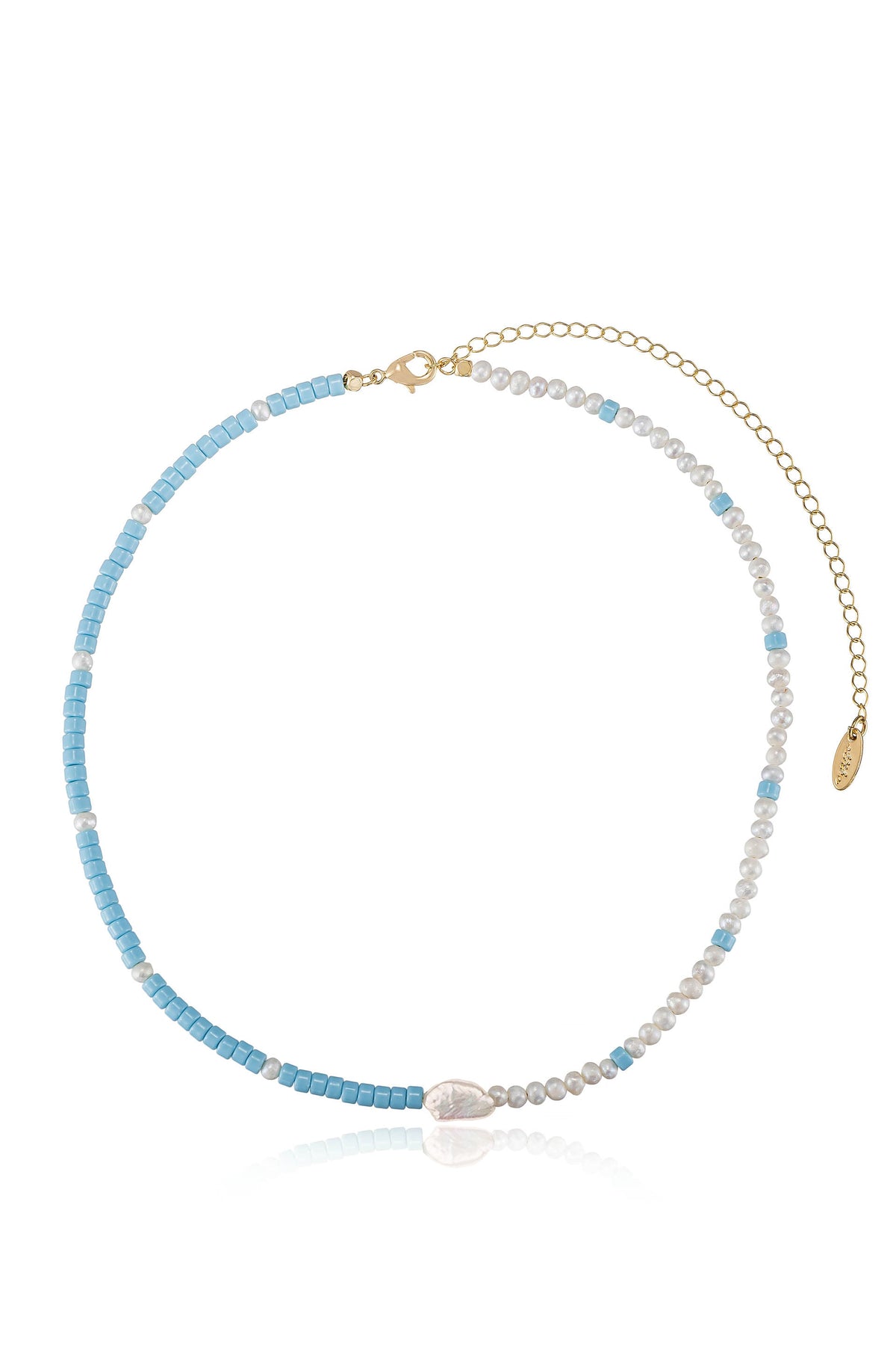 Turquoise and Pearl Strand Necklace - Turquoise with 18k Gold Plating | Ettika