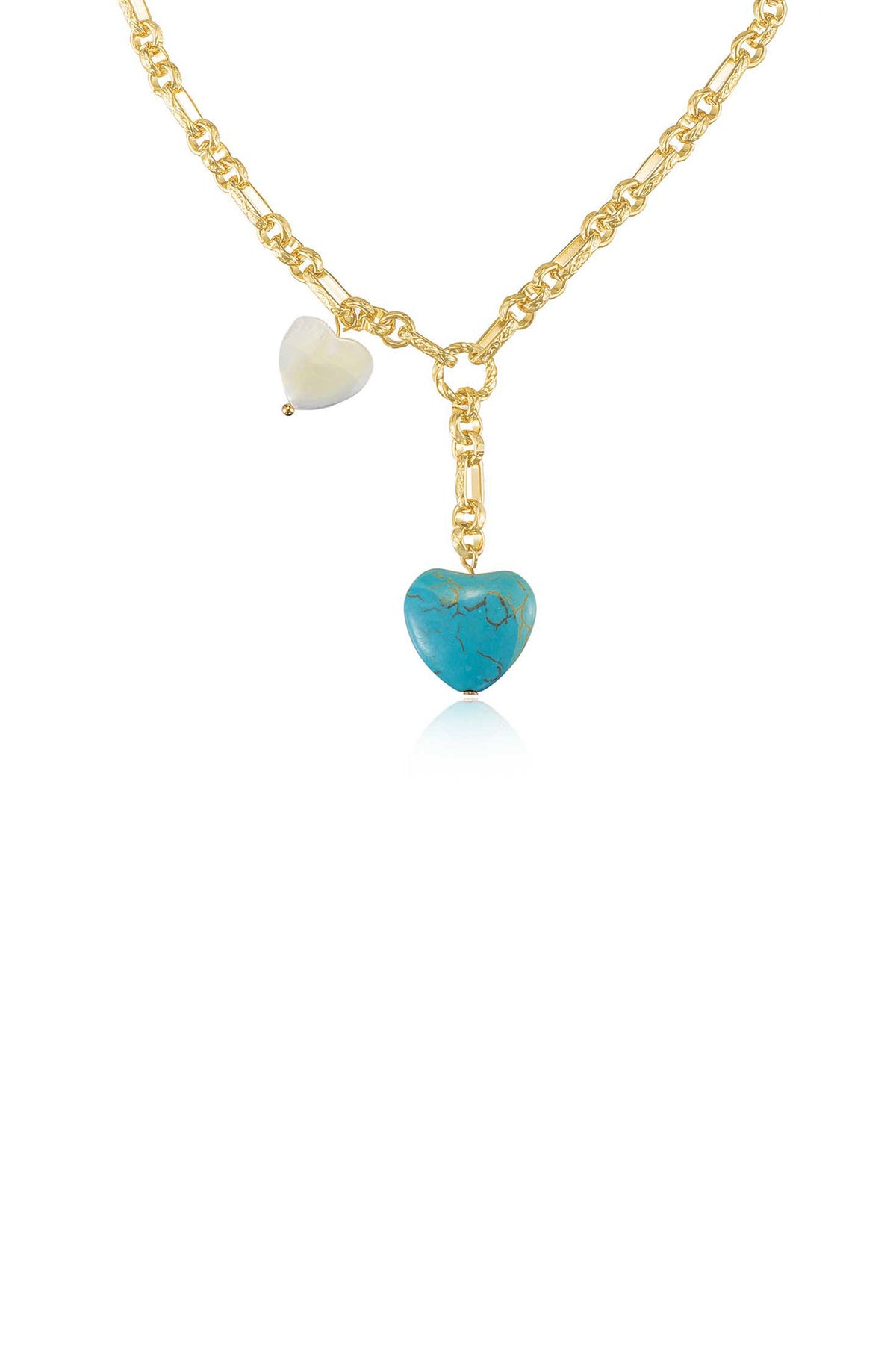Turquoise and Pearl Hearts Lariat - Turquoise with 18k Gold Plating | Ettika