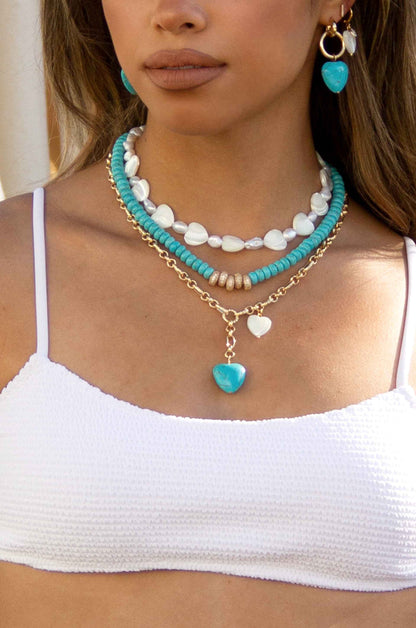 Turquoise and Pearl Hearts Lariat - Turquoise with 18k Gold Plating | Ettika