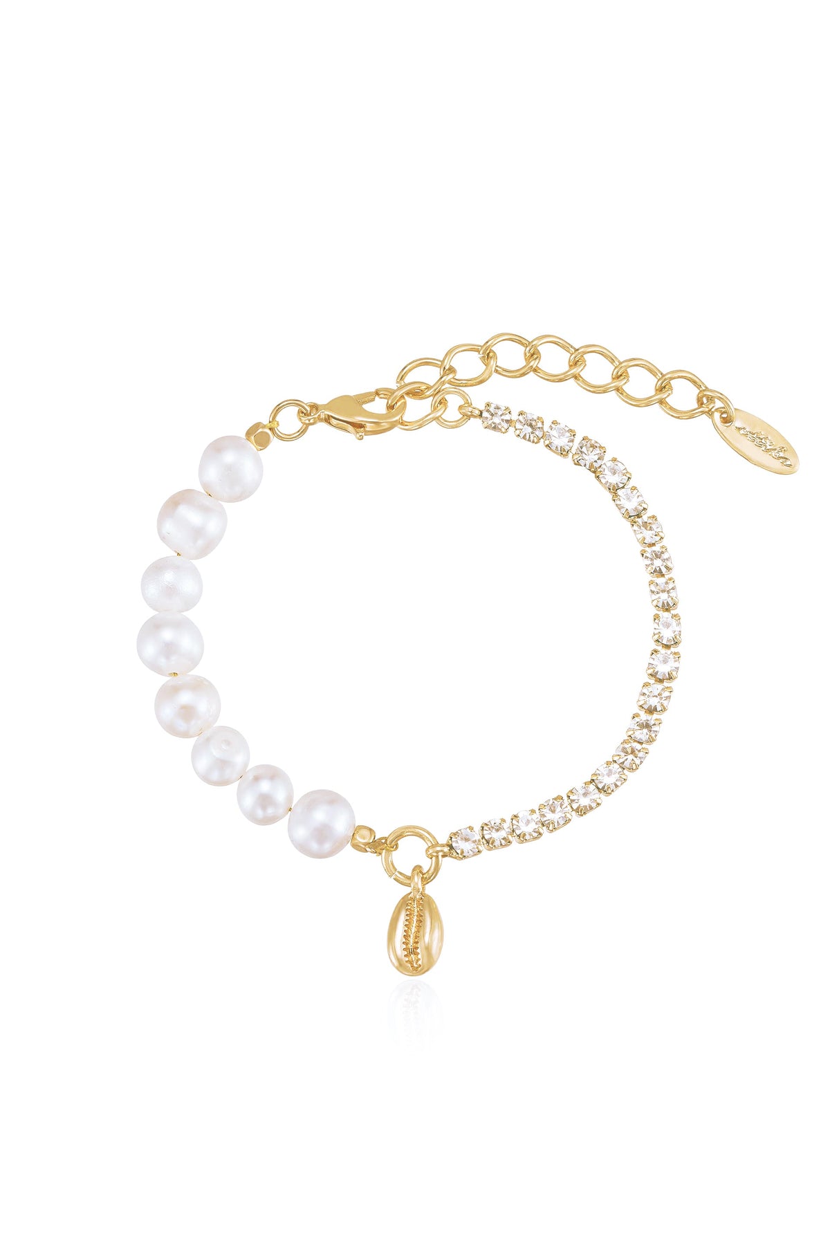 Pearl and Crystal Shell Bracelet - Pearl with 18k Gold Plating | Ettika