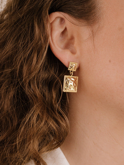 Repeated Square Dangle Earrings - 18k Gold Plated | Ettika