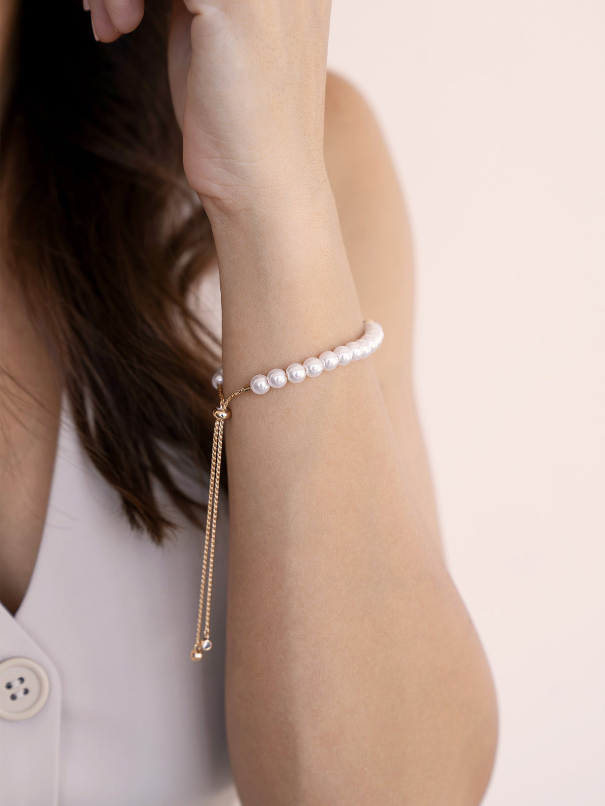 Pearl Adjustable Bracelet - Pearl with 18k Gold Plating | Ettika