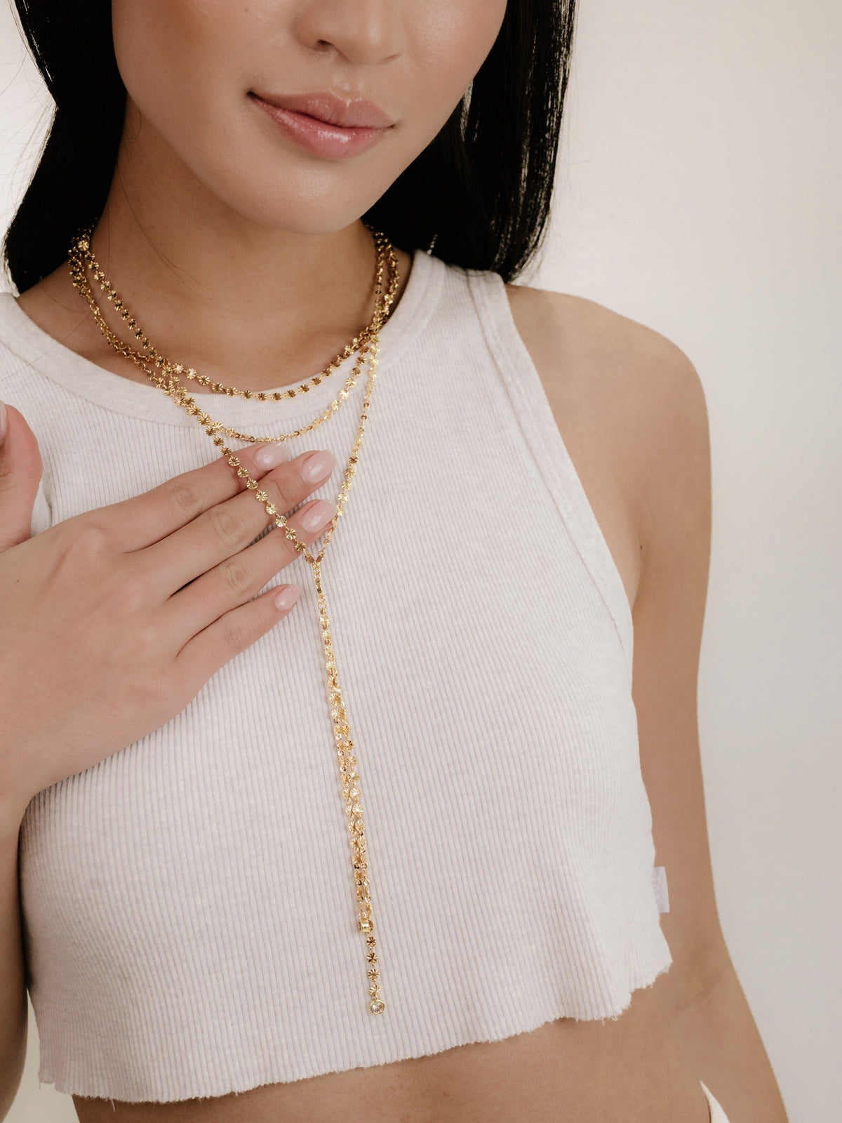 Royal Layered Chain Lariat Necklace - Clear Crystals | Ettika