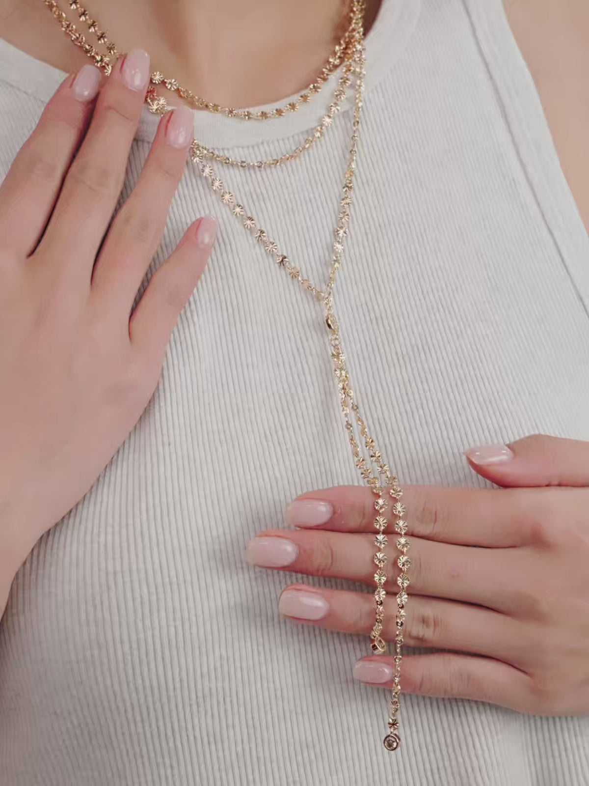 Royal Layered Chain Lariat Necklace - Clear Crystals | Ettika