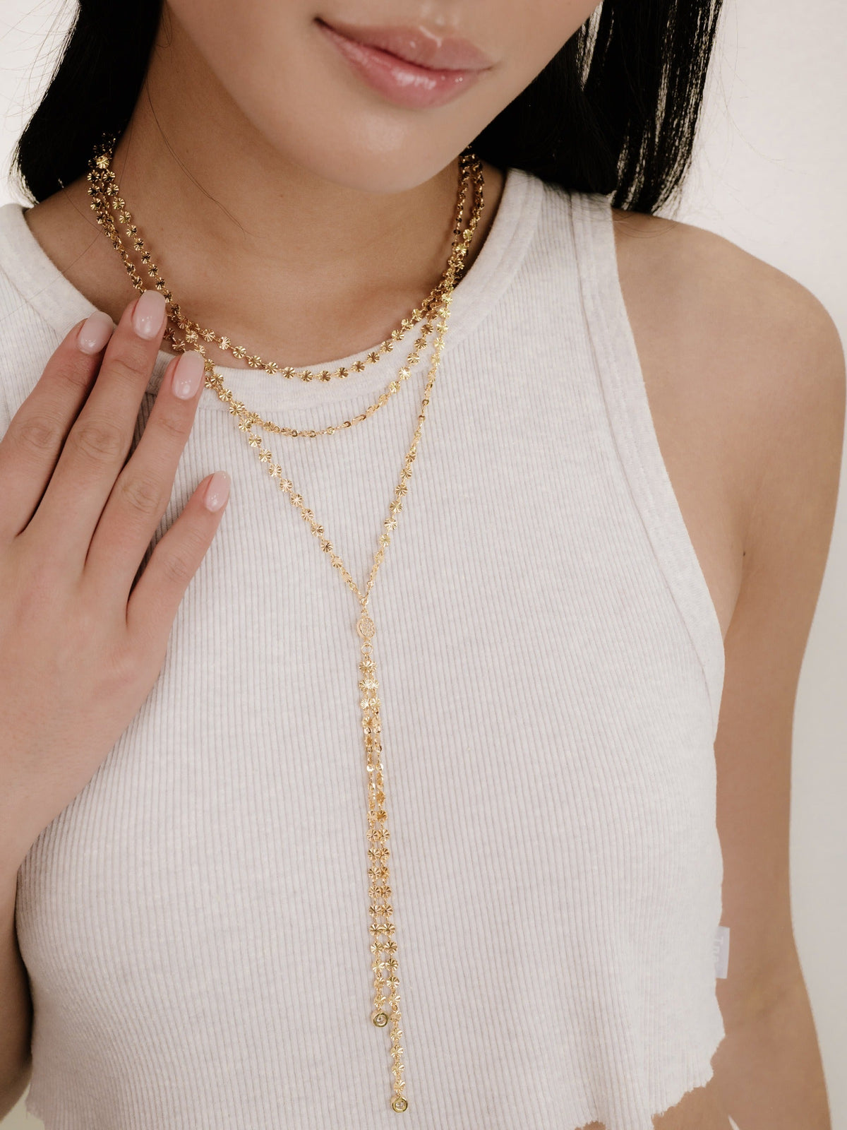 Royal Layered Chain Lariat Necklace - Clear Crystals | Ettika