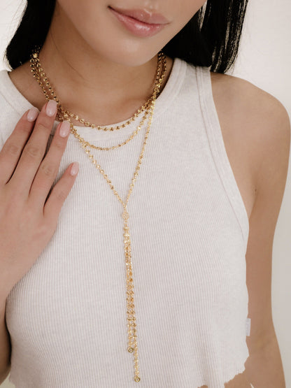 Royal Layered Chain Lariat Necklace - Clear Crystals | Ettika