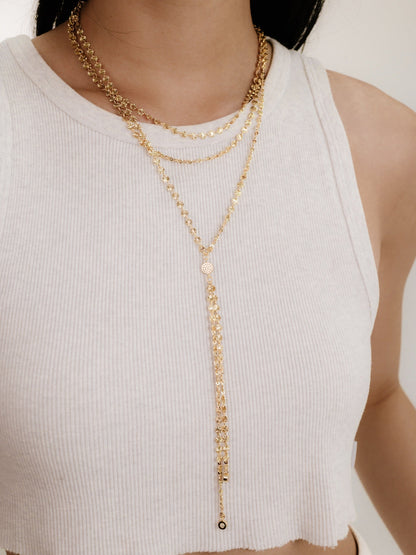 Royal Layered Chain Lariat Necklace - Clear Crystals | Ettika