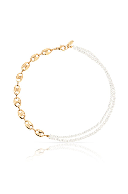 Meet Me Halfway Pearl and Chain Link Necklace - Pearl | Ettika