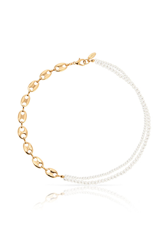 Meet Me Halfway Pearl and Chain Link Necklace - Pearl | Ettika