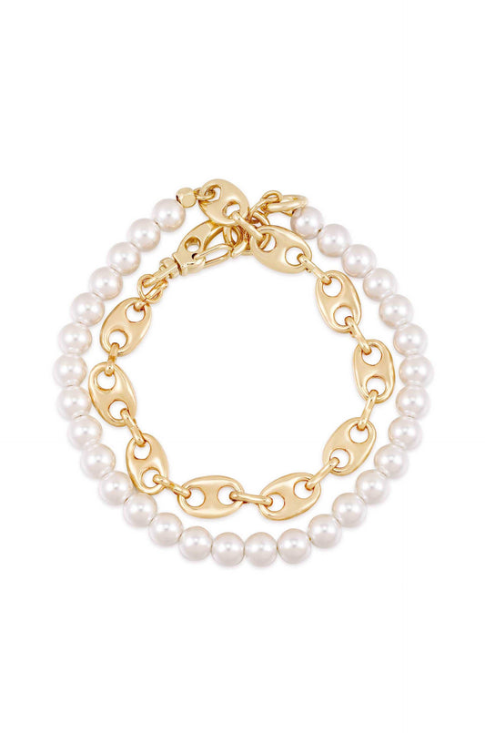 Pearl and Chain Wrap Bracelet - Pearl with 18k Gold Plating | Ettika