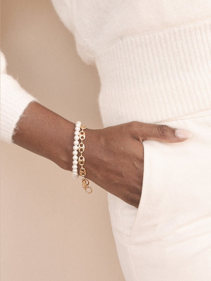 Pearl and Chain Wrap Bracelet - Pearl with 18k Gold Plating | Ettika