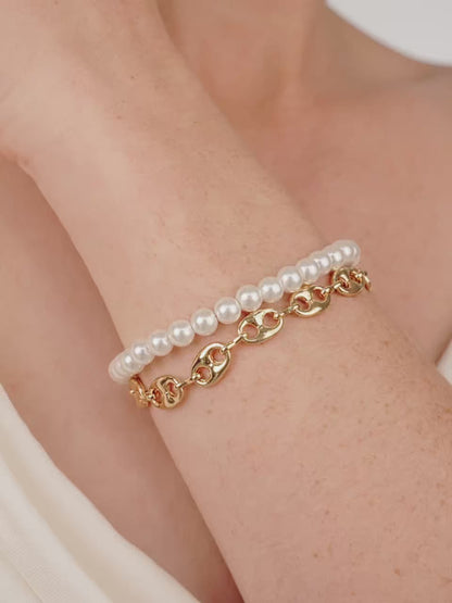 Pearl and Chain Wrap Bracelet - Pearl with 18k Gold Plating | Ettika