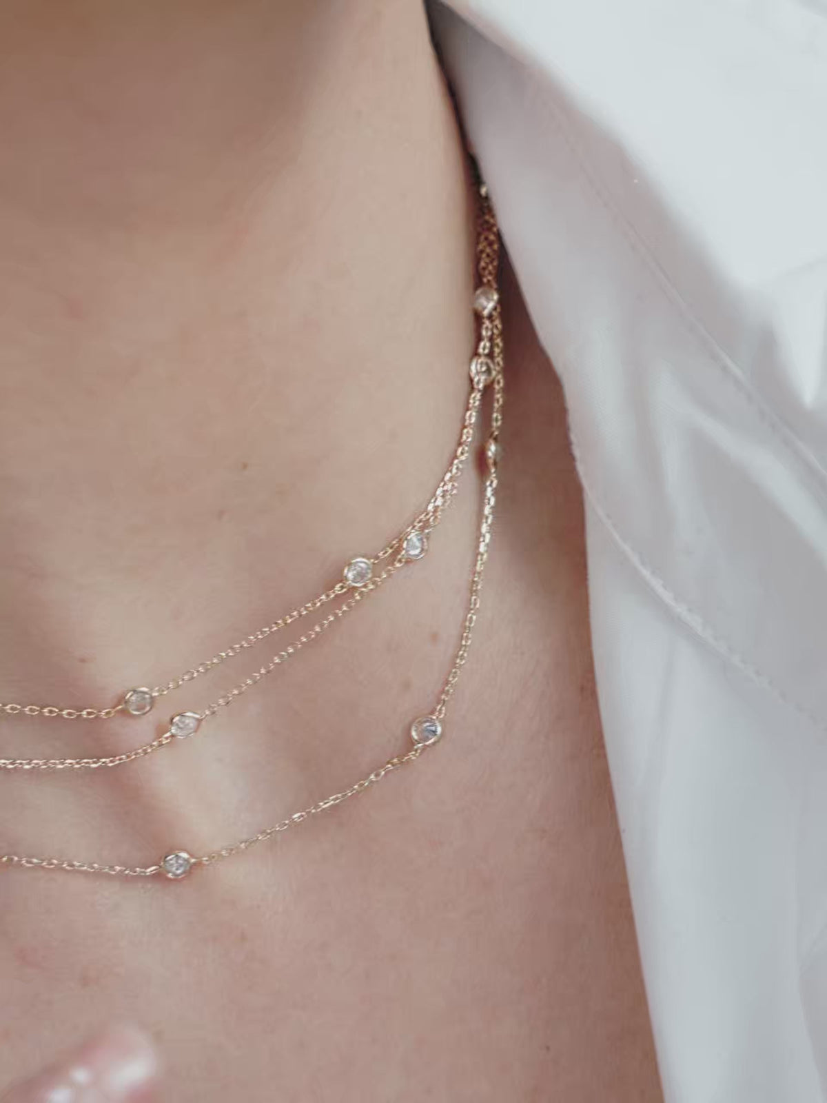 Crystal Dot Layered Necklace - Clear Crystal with 18k Gold Plating | Ettika