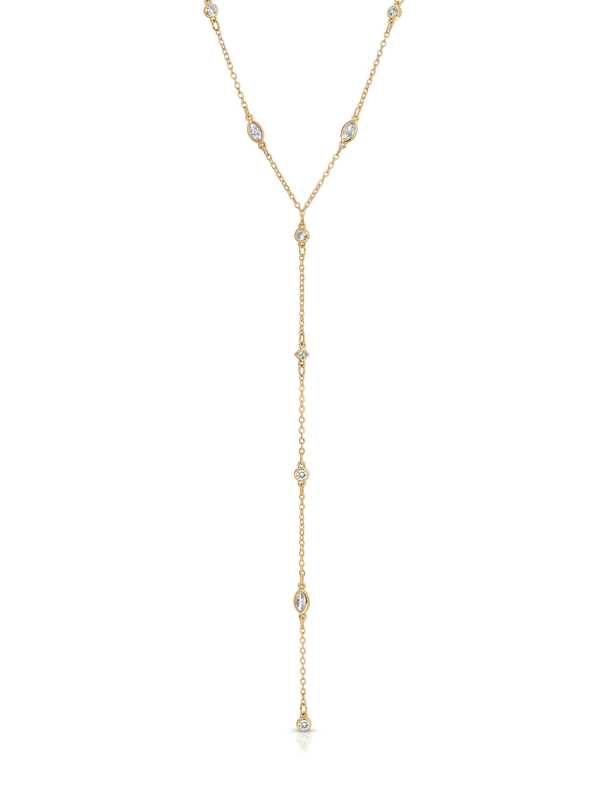 Simple Crystal Dot Lariat Necklace - Clear Crystals | Ettika