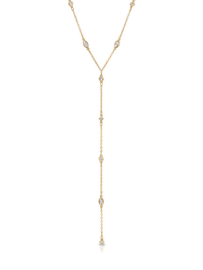 Simple Crystal Dot Lariat Necklace - Clear Crystals | Ettika