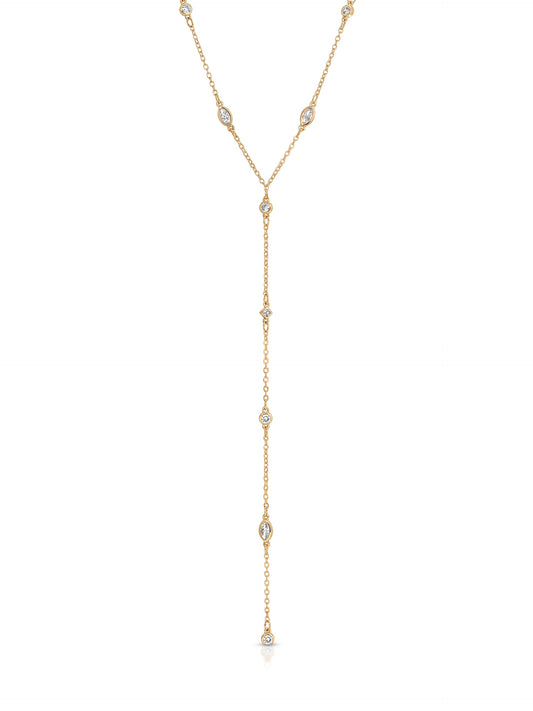 Simple Crystal Dot Lariat Necklace - Clear Crystals | Ettika