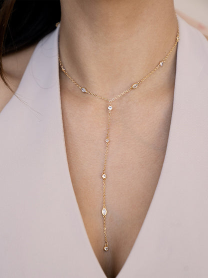 Simple Crystal Dot Lariat Necklace - Clear Crystals | Ettika