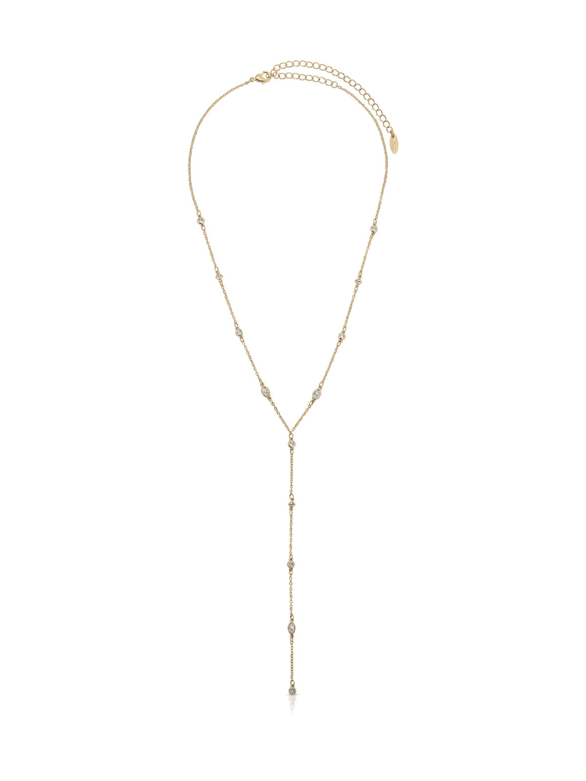 Simple Crystal Dot Lariat Necklace - Clear Crystals | Ettika