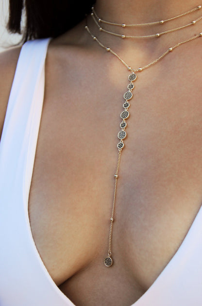 Bali Dreams Crystal Lariat Necklace - Black Crystal with 18k Gold Plating | Ettika