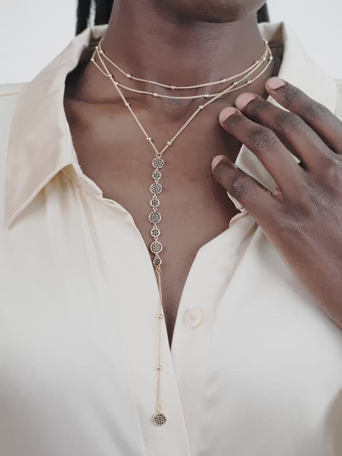 Bali Dreams Crystal Lariat Necklace - Black Crystal with 18k Gold Plating | Ettika