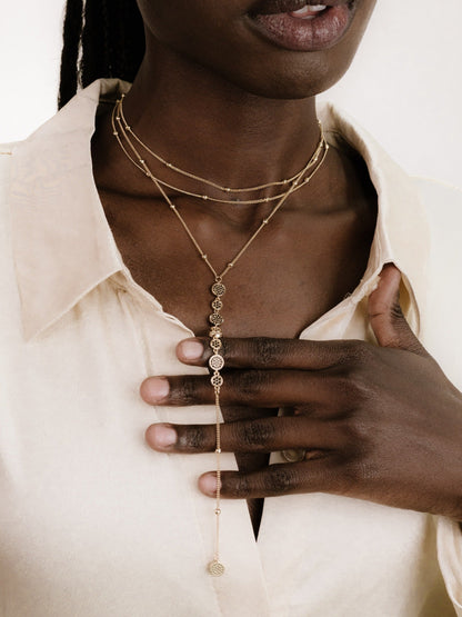 Bali Dreams Crystal Lariat Necklace - Black Crystal with 18k Gold Plating | Ettika