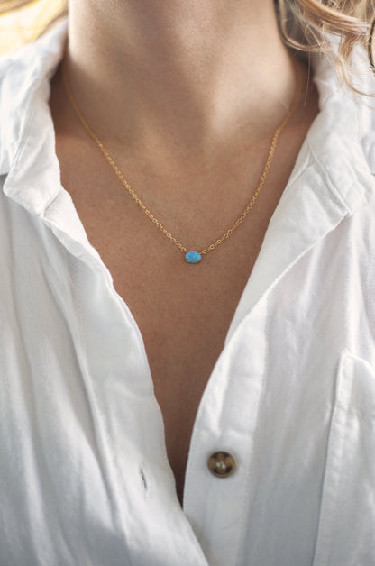 Ettika Jewelry | 18kt Gold Plated & Keepsake Kyocera Opal Necklace - Blue Opal with 18k Gold Plating | Ettika