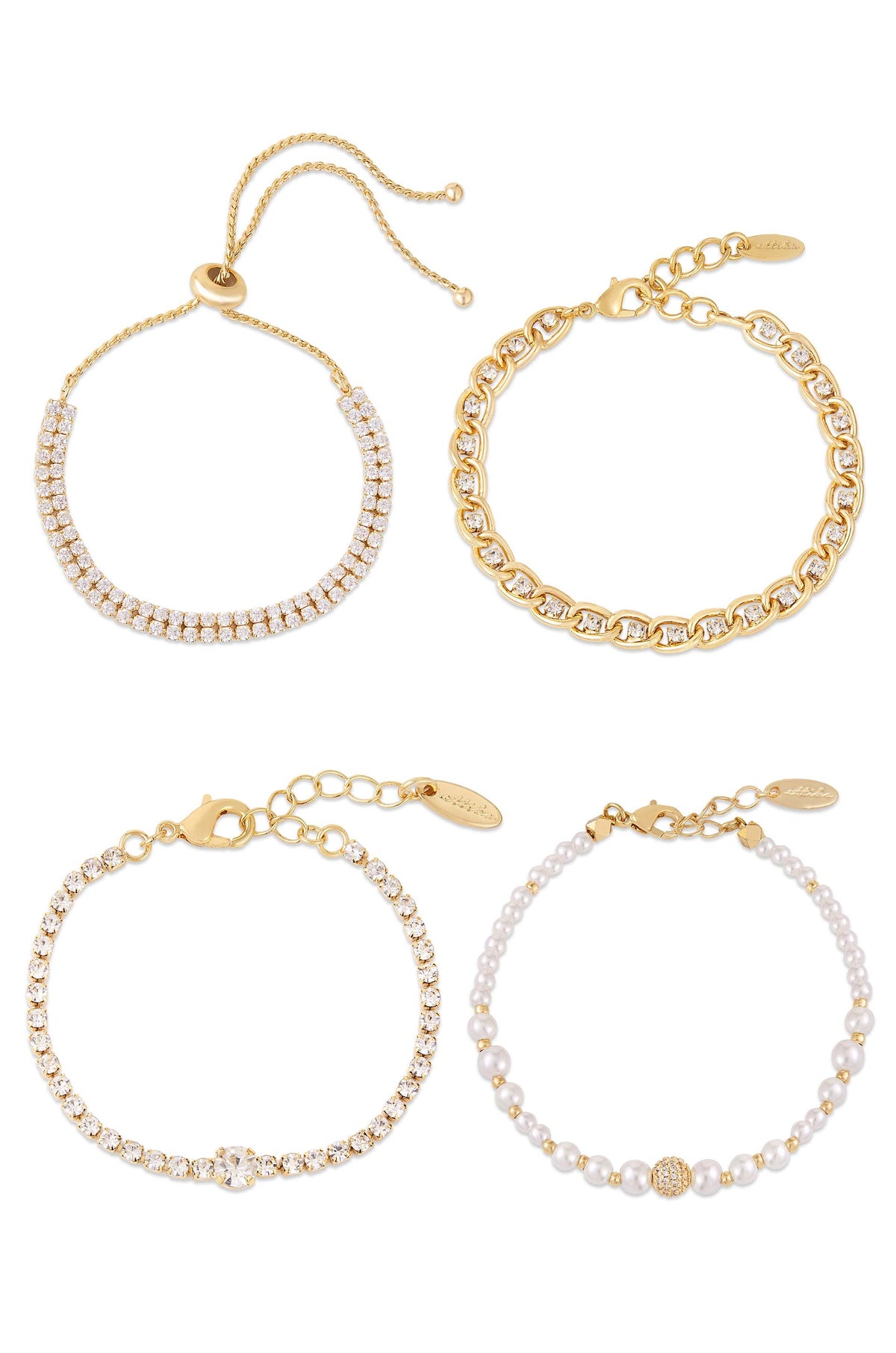 The Ultimate Pearl and Crystal Mixed Bracelet Stack - Pearl with 18k Gold Plating | Ettika