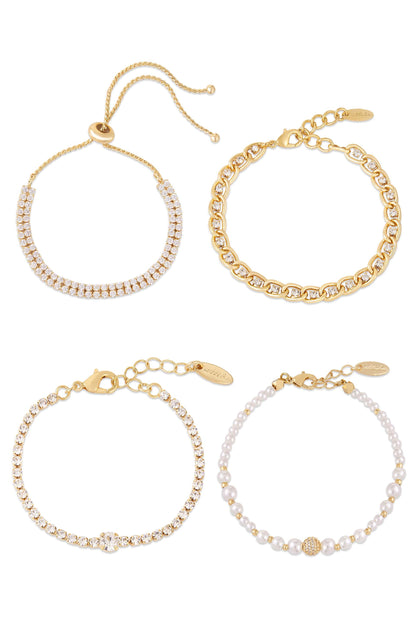 The Ultimate Pearl and Crystal Mixed Bracelet Stack - Pearl with 18k Gold Plating | Ettika