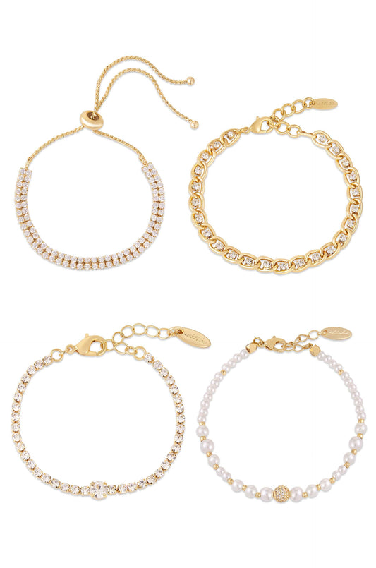The Ultimate Pearl and Crystal Mixed Bracelet Stack - Pearl with 18k Gold Plating | Ettika