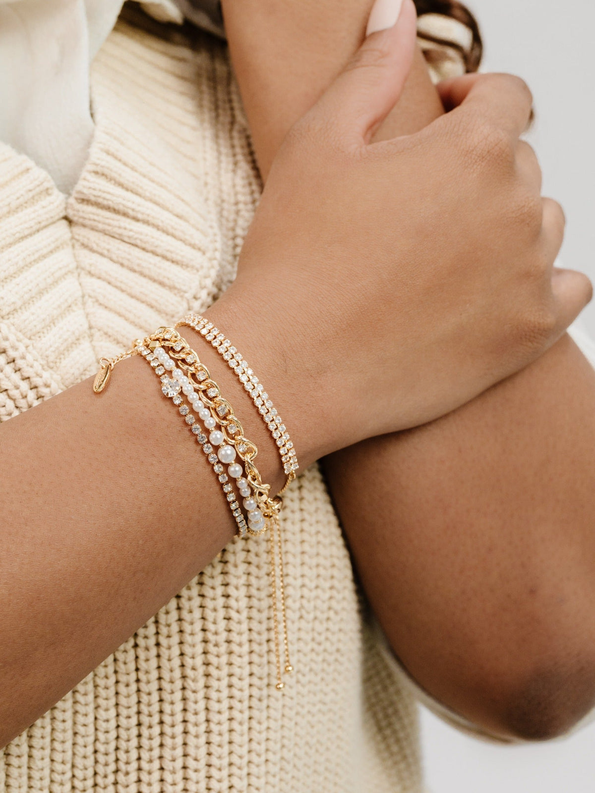 The Ultimate Pearl and Crystal Mixed Bracelet Stack - Pearl with 18k Gold Plating | Ettika