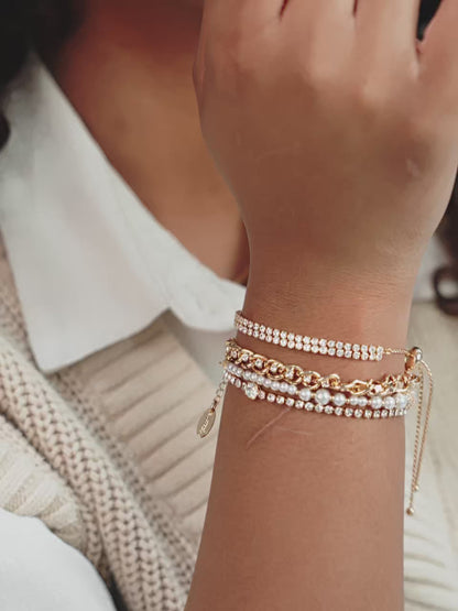 The Ultimate Pearl and Crystal Mixed Bracelet Stack - Pearl with 18k Gold Plating | Ettika