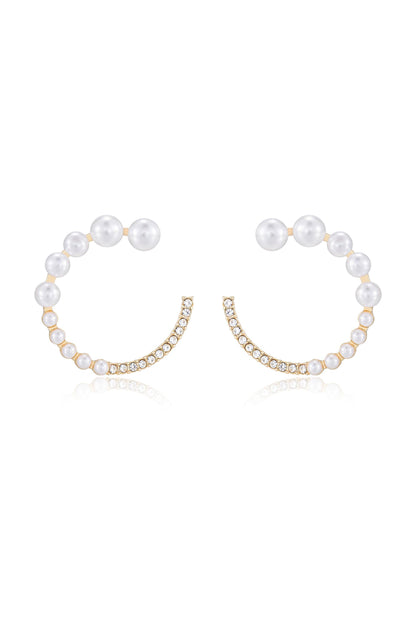 Chic Pearl And Crystal Open Circle Earrings - Pearl | Ettika