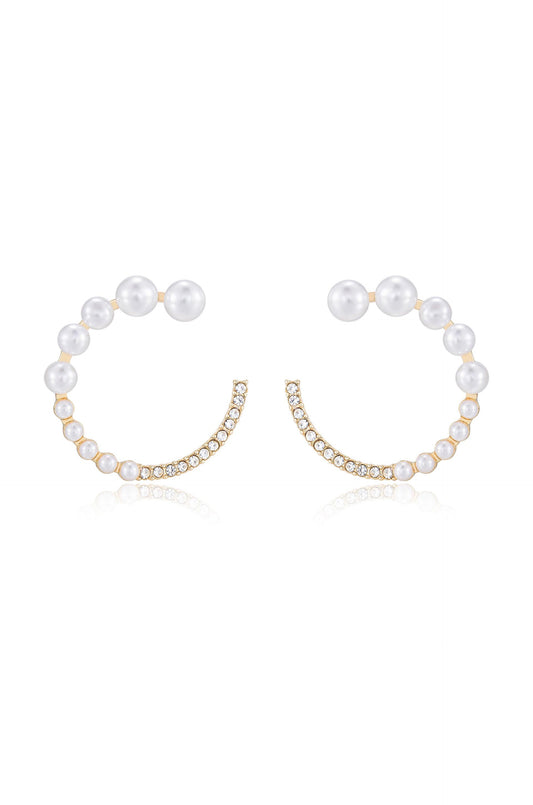 Chic Pearl And Crystal Open Circle Earrings - Pearl | Ettika