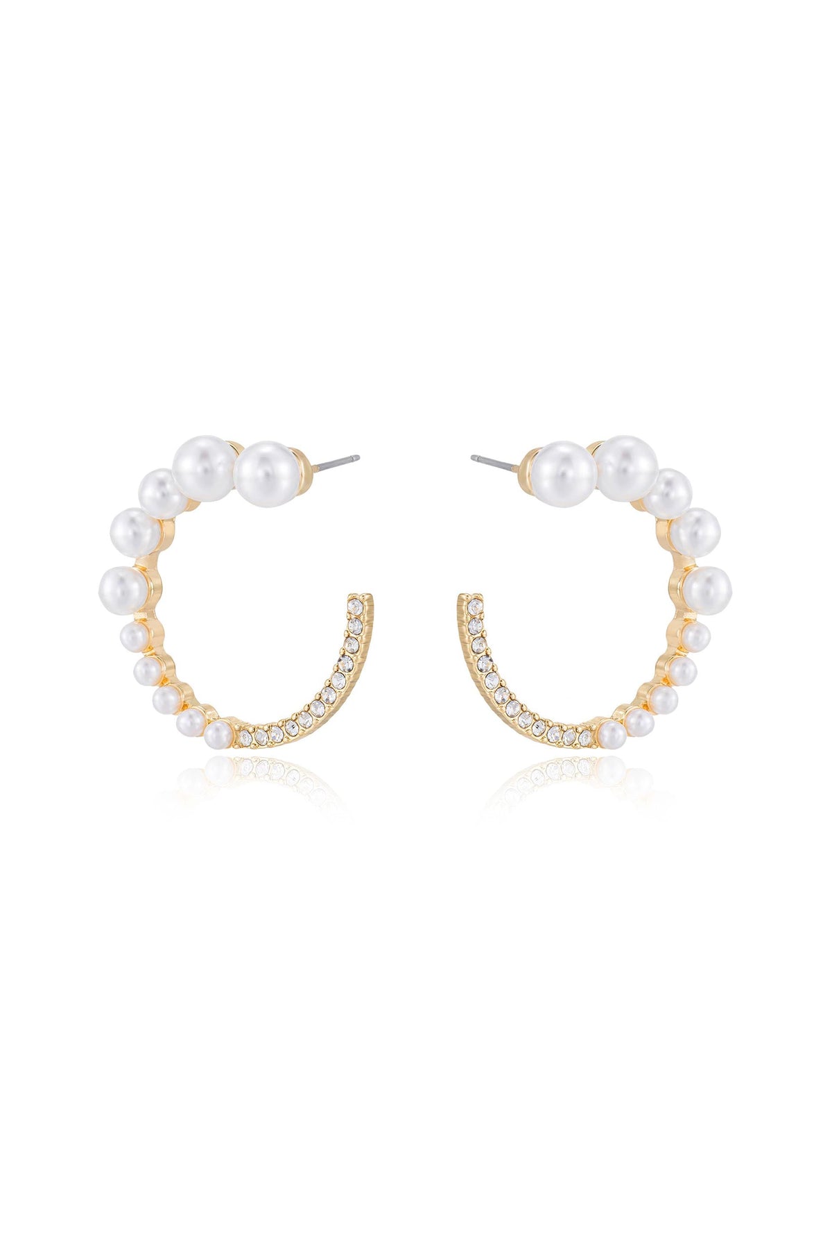 Chic Pearl And Crystal Open Circle Earrings - Pearl | Ettika