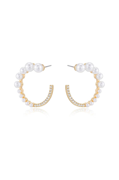 Chic Pearl And Crystal Open Circle Earrings - Pearl | Ettika