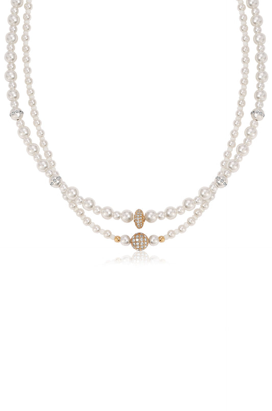 Double Pearl Chain Necklace Set - Pearl | Ettika