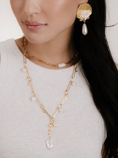 Deep Water Pearl Lariat Necklace - Pearl | Ettika
