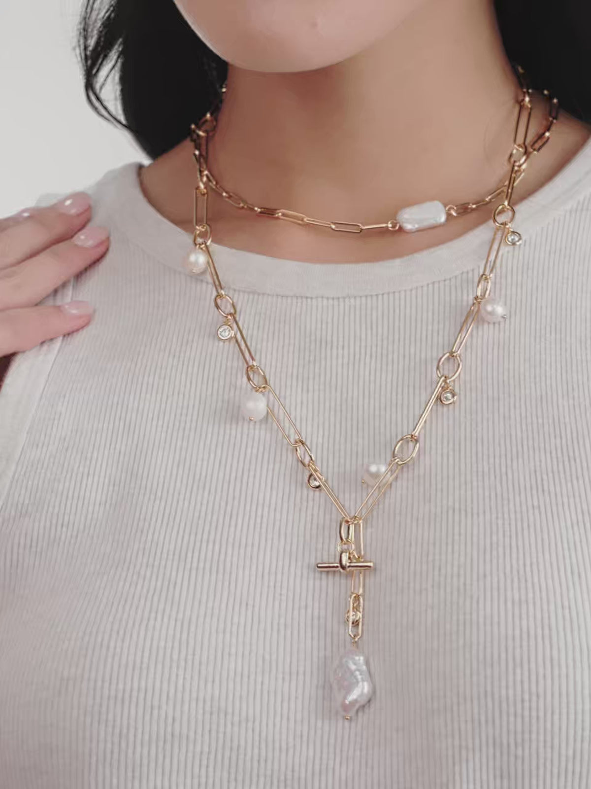 Deep Water Pearl Lariat Necklace - Pearl | Ettika