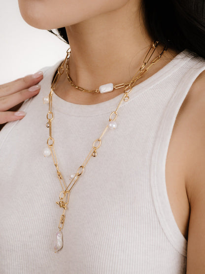 Deep Water Pearl Lariat Necklace - Pearl | Ettika