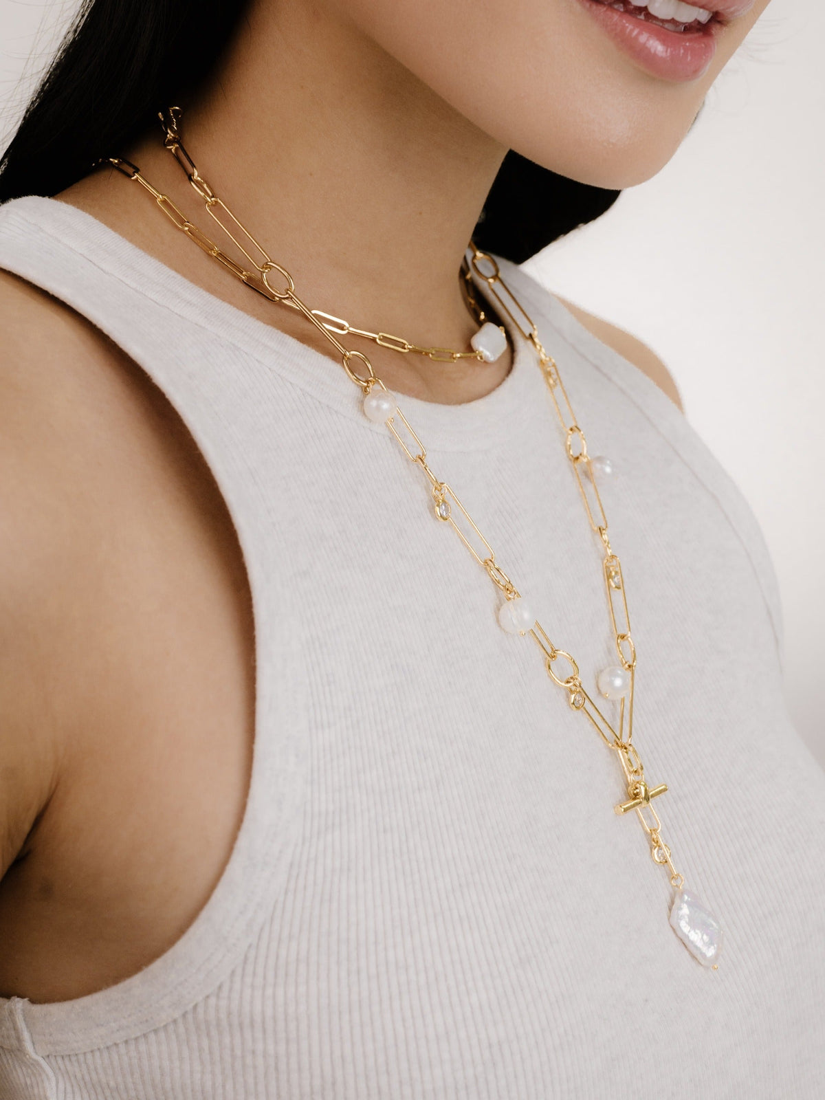 Deep Water Pearl Lariat Necklace - Pearl | Ettika