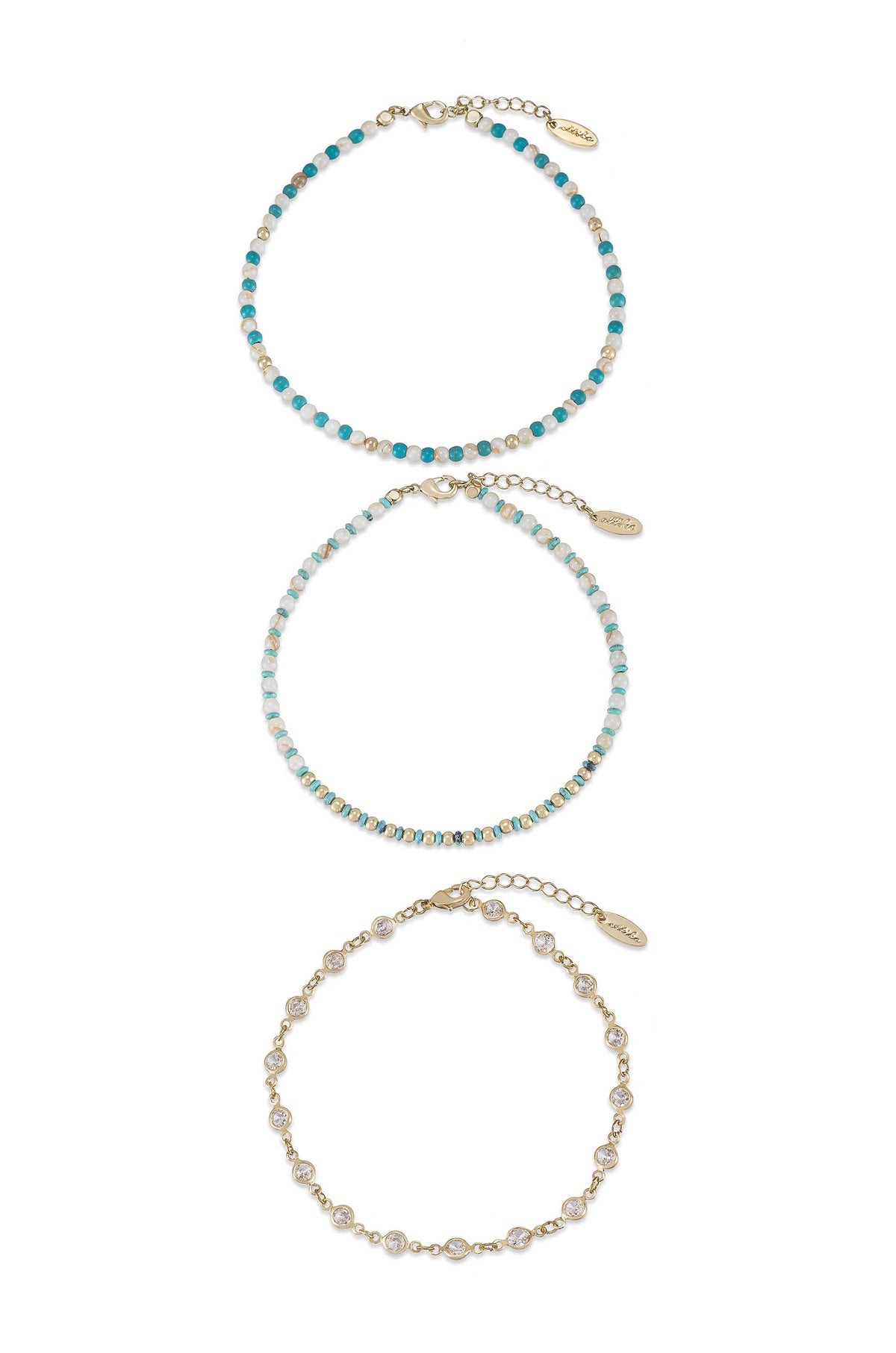 Turquoise Malibu Breeze Anklet Trio - Turquoise with 18k Gold Plating | Ettika