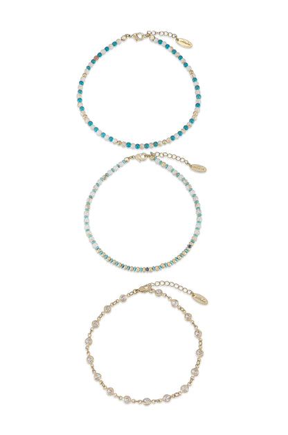 Turquoise Malibu Breeze Anklet Trio - Turquoise with 18k Gold Plating | Ettika