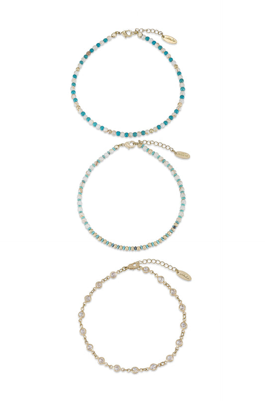 Turquoise Malibu Breeze Anklet Trio - Turquoise with 18k Gold Plating | Ettika