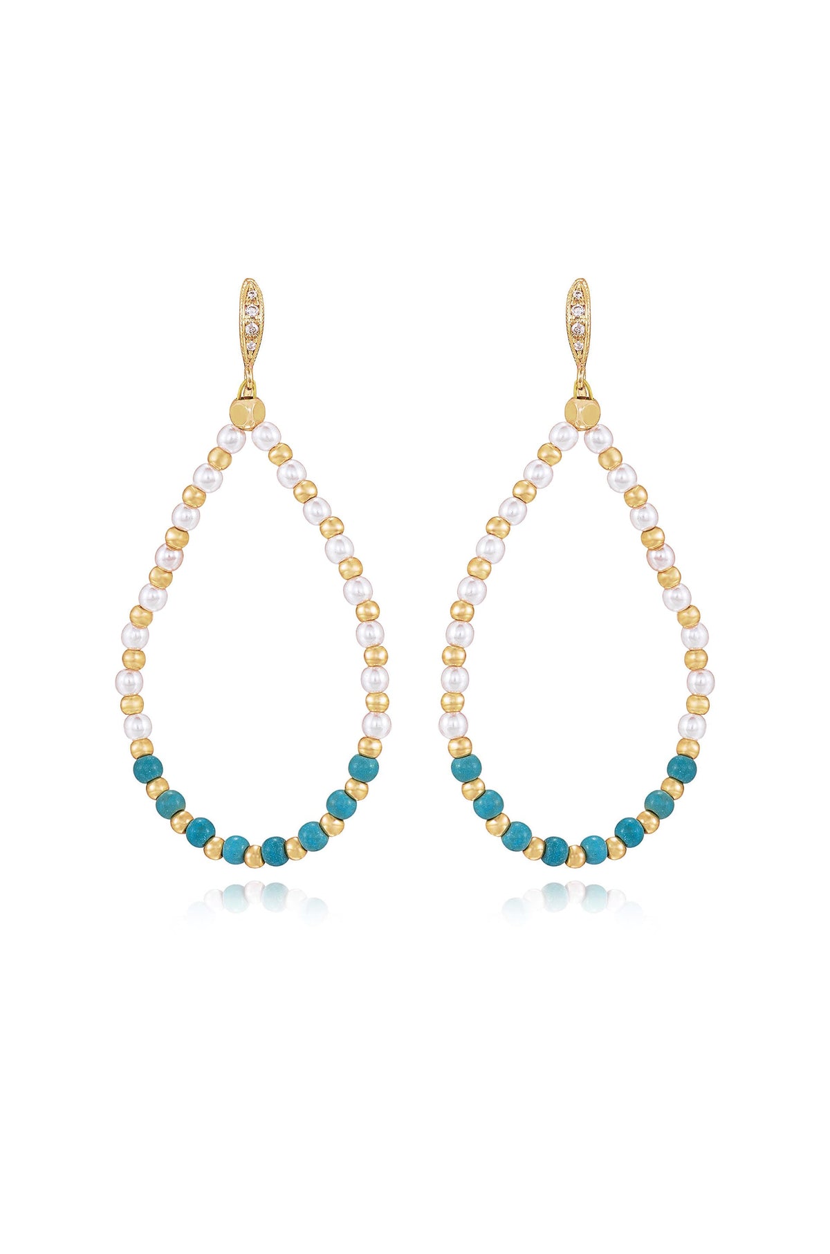 Turquoise and Pearl Teardrop Earrings - Turquoise with 18k Gold Plating | Ettika