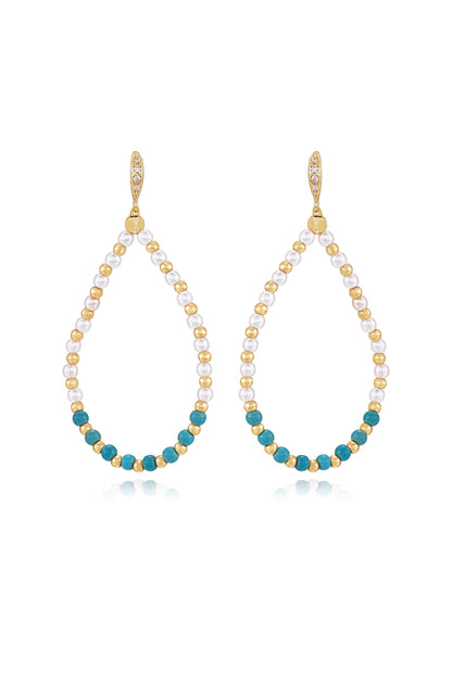 Turquoise and Pearl Teardrop Earrings - Turquoise with 18k Gold Plating | Ettika
