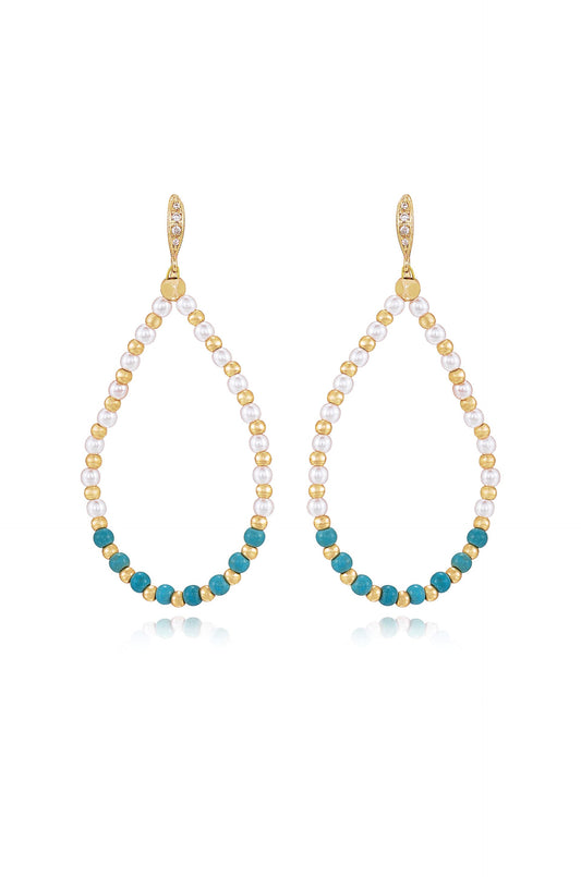 Turquoise and Pearl Teardrop Earrings - Turquoise with 18k Gold Plating | Ettika